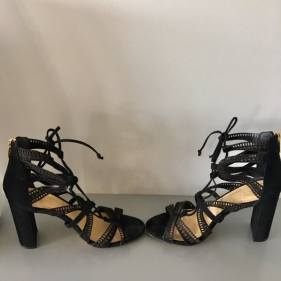 Vince Camuto Black suede lace up/strappy heel size 7 - Picture 6 of 12